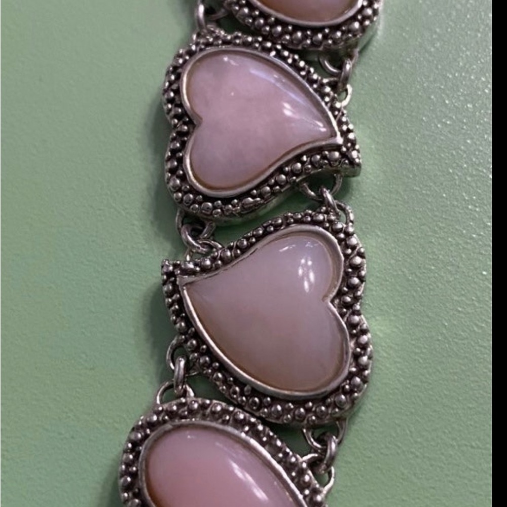 Sterling Rose Quartz Hearts Bracelet - Picture 5 of 9